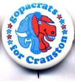 1984 Alan Cranston for President 2 1/4" Pinback Button Democrat Also Ran 