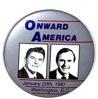 OFFICIAL Ronald Reagan for President "The TIme is Now "Photo w/ Bush button pin 